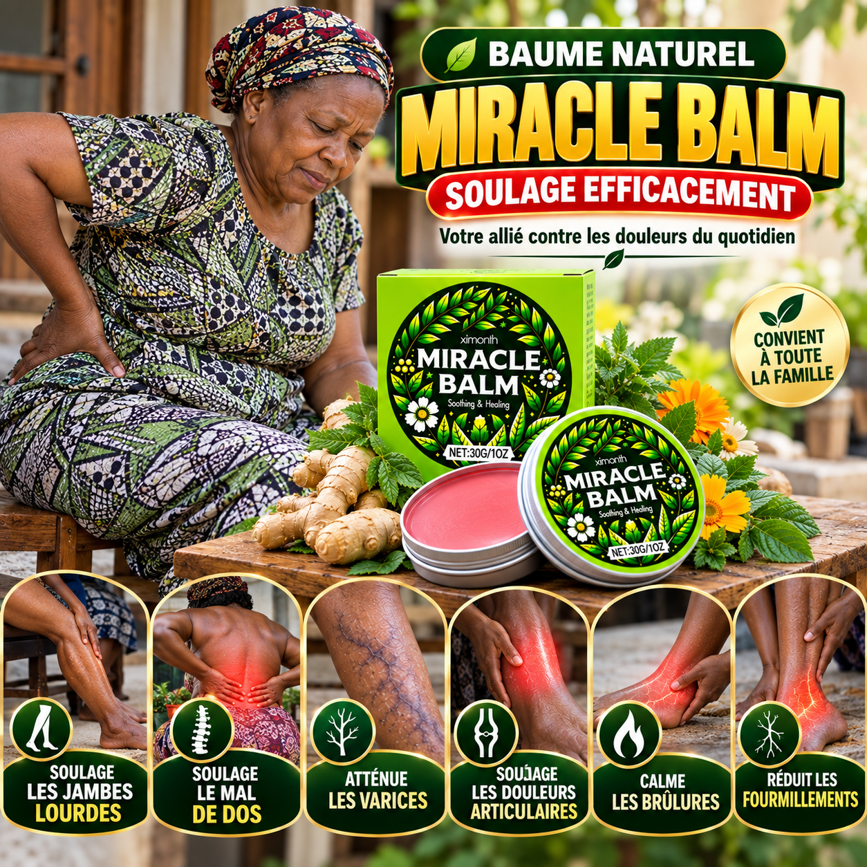 MIRACLE BALM – SOULAGE VARICES, JAMBES LOURDES, DOULEURS ET BRÛLURES AUX PIEDS, DOULEURS ARTICULAIRE, NEUROPATHIE DÈS LA PREMIÈRE APPLICATION